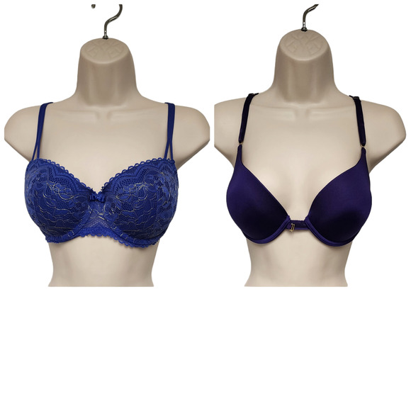 Lots Of 2 Underwire Full Support Push-Up Bras Size 36C Color Blue/Purple - Picture 1 of 10